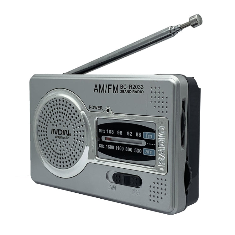 BC-R2033  AM FM Radio Telescopic Antenna Full Band Portable Radio Receiver(Silver Gray)