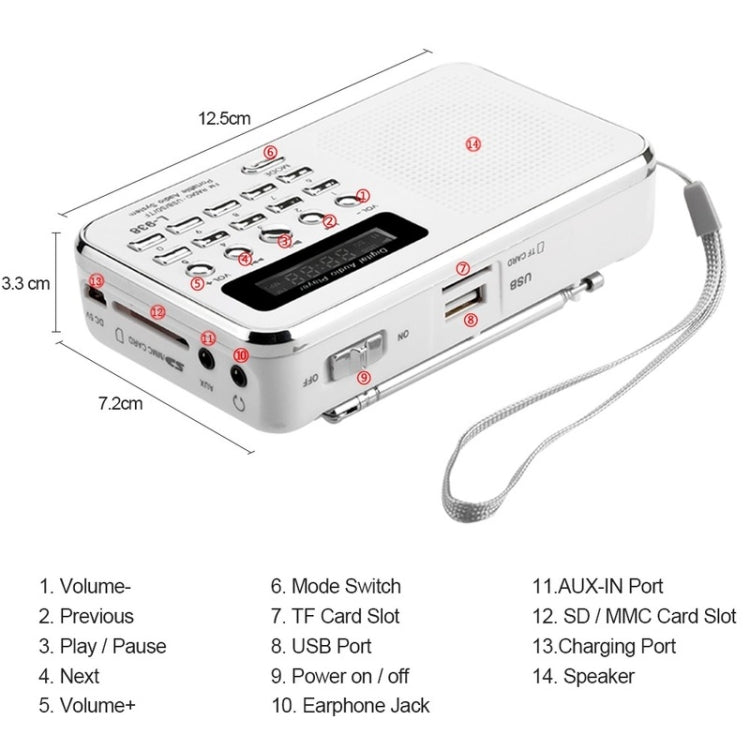 L-938 FM  Rechargeable Radio Supports Card MP3 Playback