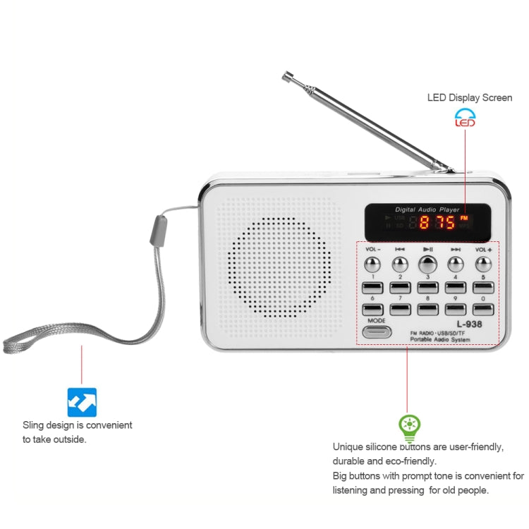 L-938 FM  Rechargeable Radio Supports Card MP3 Playback