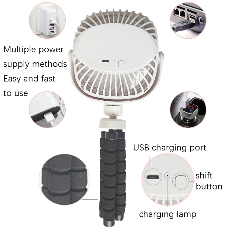 Octopus Stroller Deformation Fan Desktop Portable Handheld USB Small Fan, Colour: 2200mAh Black