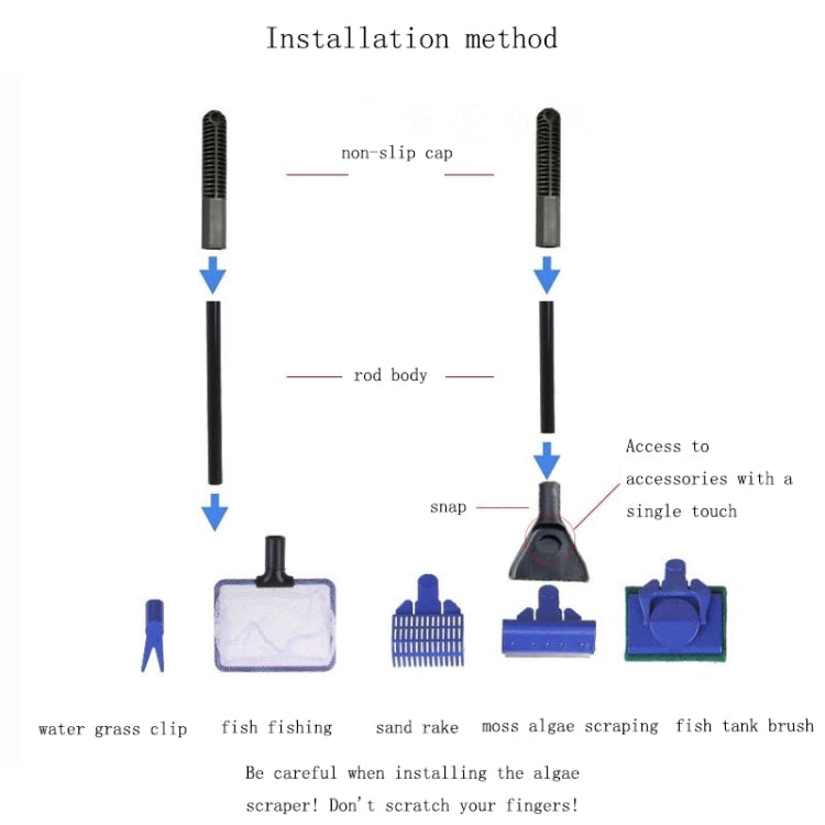2 PCS Fish Tank Aquarium 5-in-1 Cleaning Tool Set