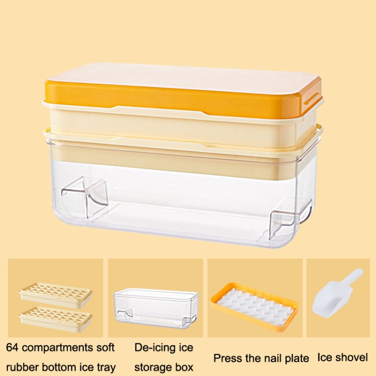 Household Large Capacity Silicone Press Ice Cube Mold, Style: 64 Grid (Yellow)