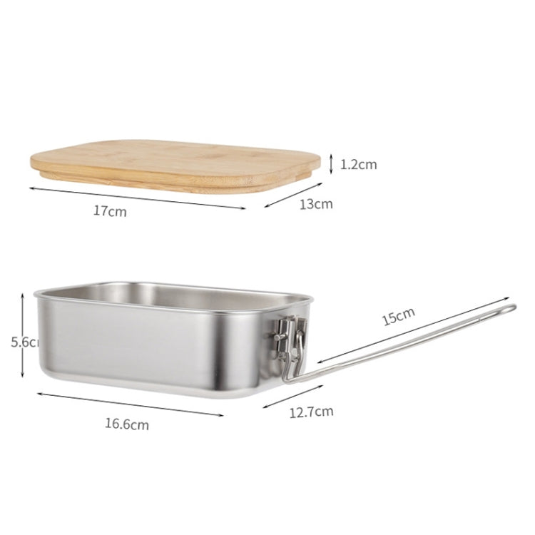 Outdoor Bamboo Wood Cover 304 Stainless Steel Lunchbox, Style: Box
