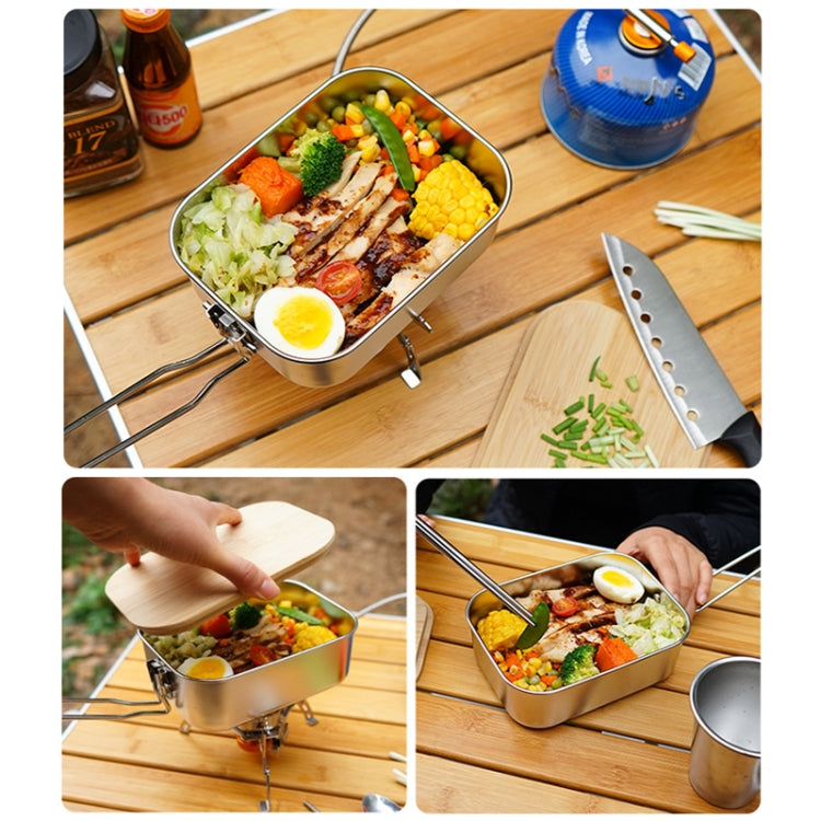 Outdoor Bamboo Wood Cover 304 Stainless Steel Lunchbox, Style: Box