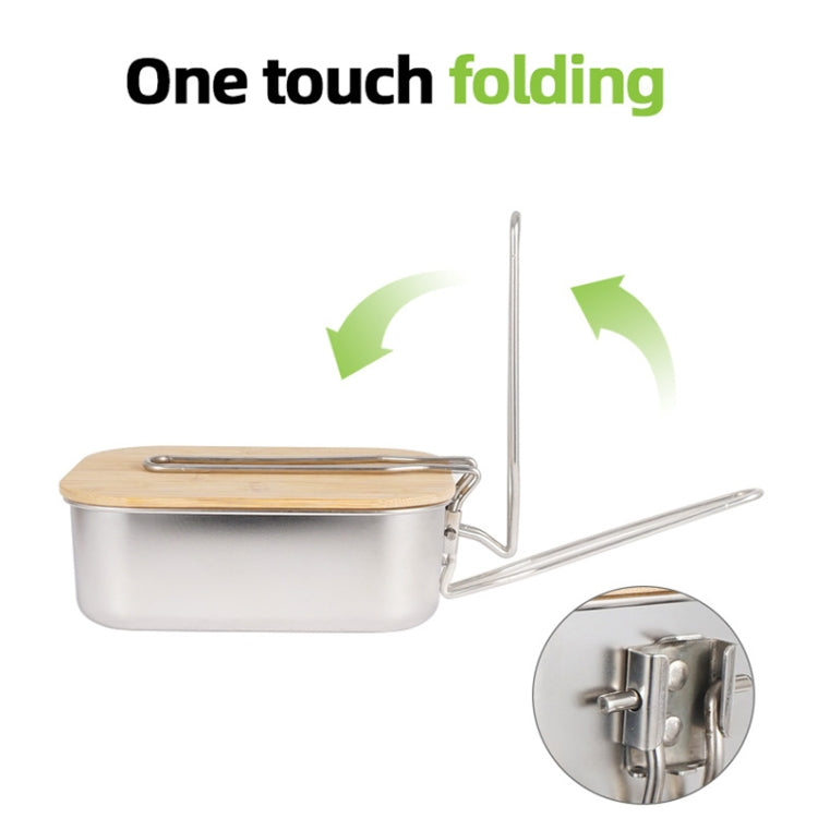 Outdoor Bamboo Wood Cover 304 Stainless Steel Lunchbox, Style: Box + Steamer