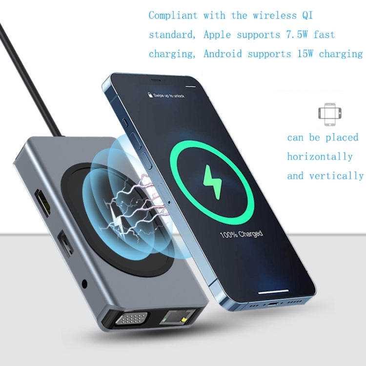 9 In 1 Wireless Charging Docking Hub( Gray)