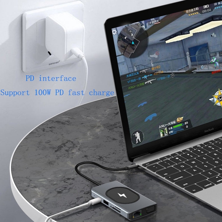 9 In 1 Wireless Charging Docking Hub( Gray)