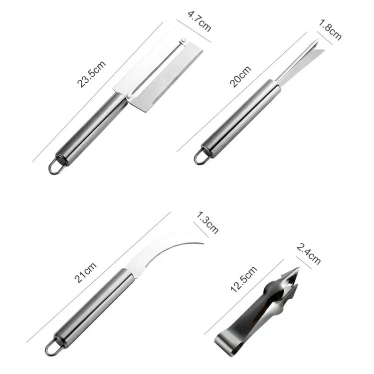 2 Sets 4 In 1 Stainless Steel Pineapple Knife Fruit Knife Sugar Cane Peeler