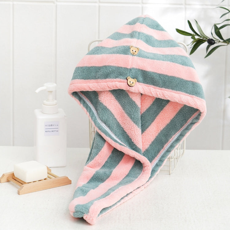 2 PCS Coral Fleece Striped Hair Drying Cap Quick-drying Towel, Colour: Double Layer Gray