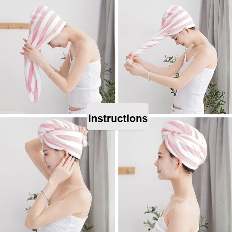 2 PCS Coral Fleece Striped Hair Drying Cap Quick-drying Towel, Colour: Double Layer White