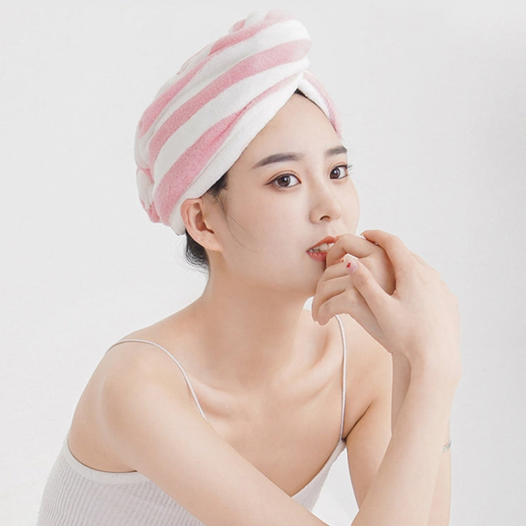 2 PCS Coral Fleece Striped Hair Drying Cap Quick-drying Towel, Colour: Double Layer White