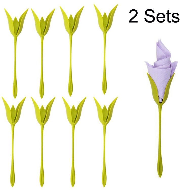 2 Sets Home Table Plate Origami Rose Decoration Napkin Curler(Green)