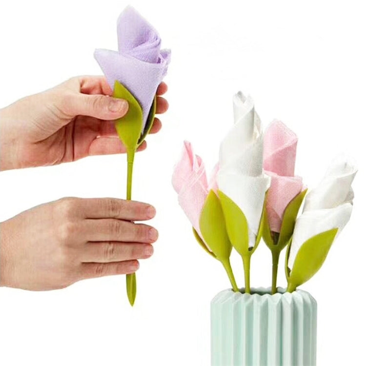 2 Sets Home Table Plate Origami Rose Decoration Napkin Curler(Green)