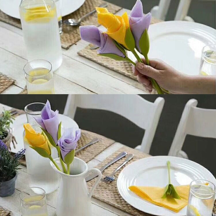 2 Sets Home Table Plate Origami Rose Decoration Napkin Curler(Green)
