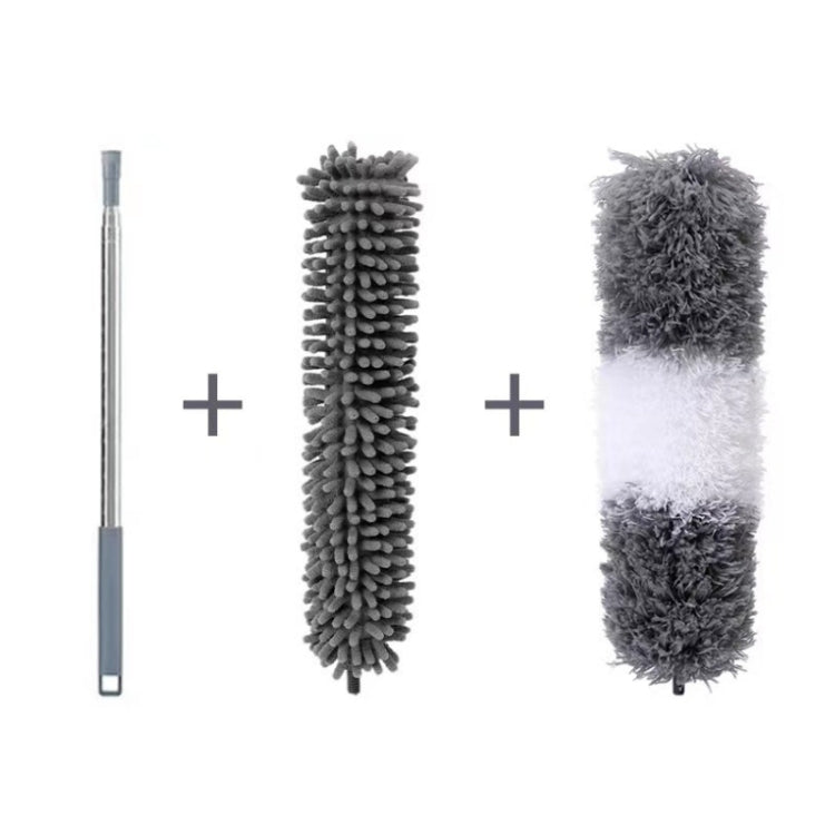 2.5m Retractable One Rod Multi-head Cleaning Tool Set Pole+Schnaute+Gray-white Head