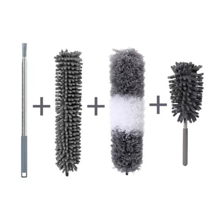 2.5m Retractable One Rod Multi-head Cleaning Tool Set Pole+Schnier+Gray-white Head+Schnauzer Duster
