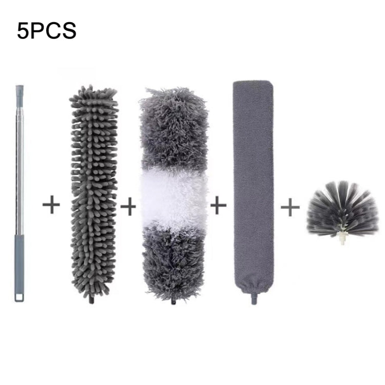2.5m Retractable One Rod Multi-head Cleaning Tool Set Pole+Schnaute+Slit Brush+Gray-white Head+Sky Brush