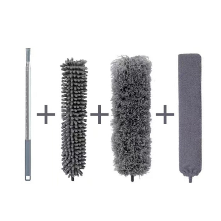 2.5m Retractable One Rod Multi-head Cleaning Tool Set Pole+Schnauzer+Slight Brush+Gray Head+Tray