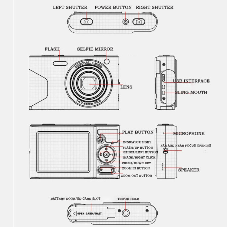 C8 4K  2.7-inch LCD Screen HD Digital Camera Retro Camera,Version: 48W Upgraded Version Black