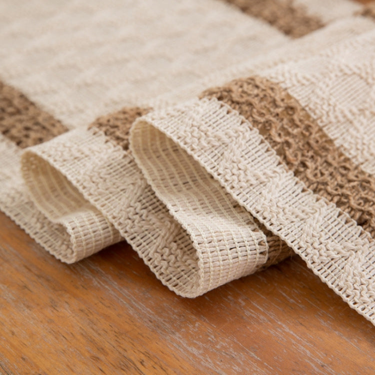 2 PCS Cotton and Linen Woven Colorblock Tassel Striped Rhombus Table Runner, Size: 30x200cm