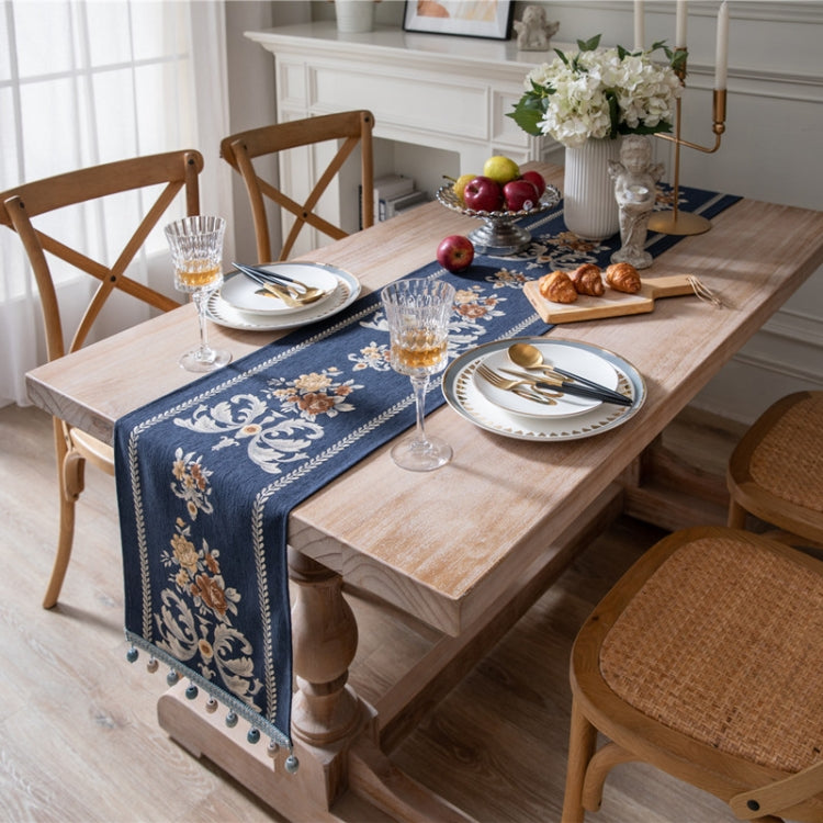 Home Vintage Flower Chenille Beads Table Runner, Size: 32x140cm