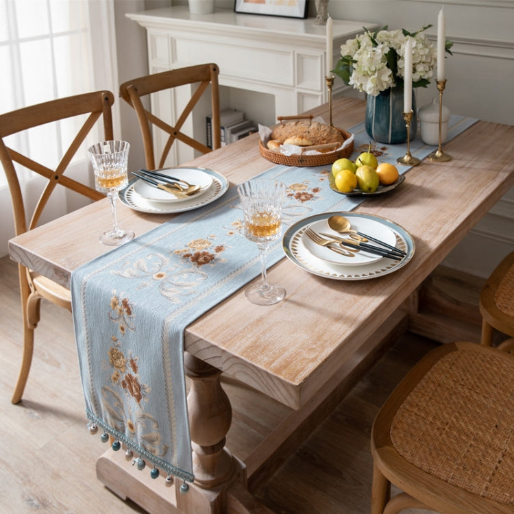 Home Vintage Flower Chenille Beads Table Runner, Size: 32x160cm