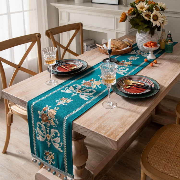 Home Vintage Flower Chenille Beads Table Runner, Size: 32x180cm