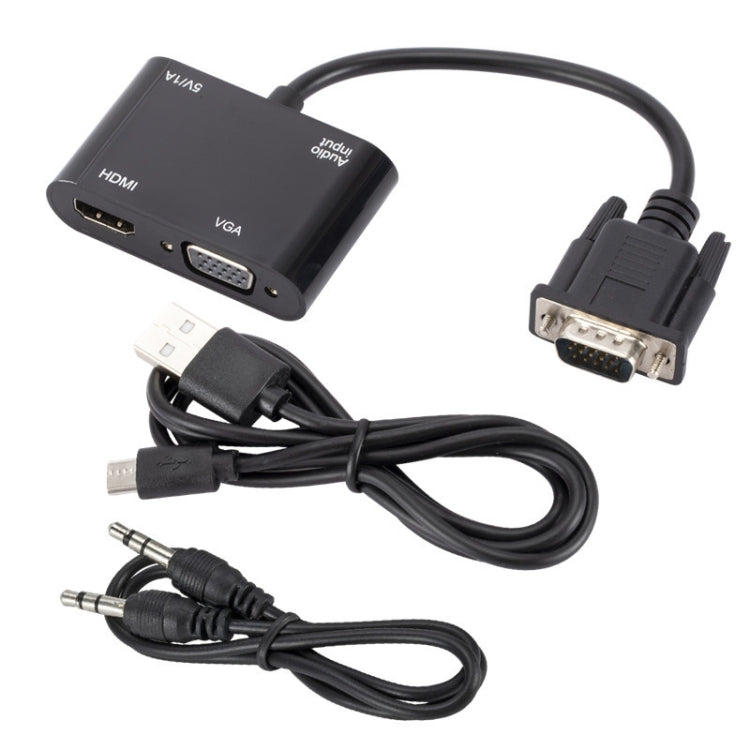 VGA To HDMI+VGA Splitter With 3.5mm Audio Support Dual Display For PC Projector HDTV