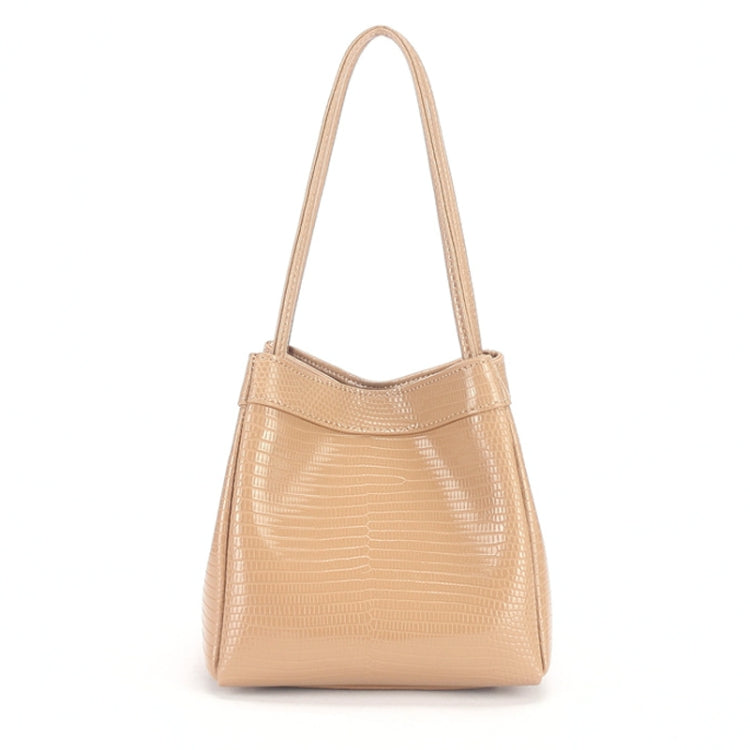 Vintage Small Square Bag Leather Simple Bucket Bag Fashion Lizard Tanker Shoulder Bag