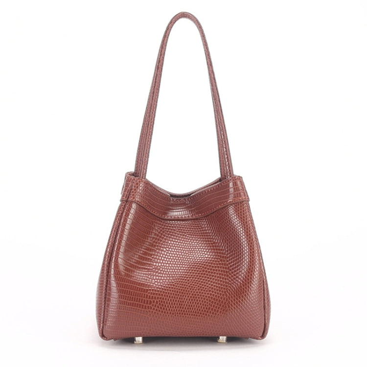 Vintage Small Square Bag Leather Simple Bucket Bag Fashion Lizard Tanker Shoulder Bag
