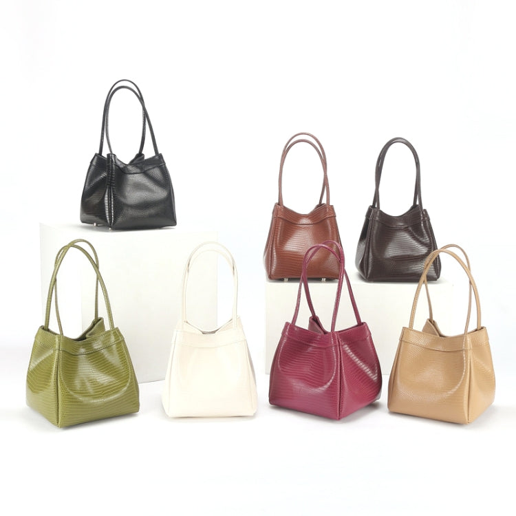 Vintage Small Square Bag Leather Simple Bucket Bag Fashion Lizard Tanker Shoulder Bag