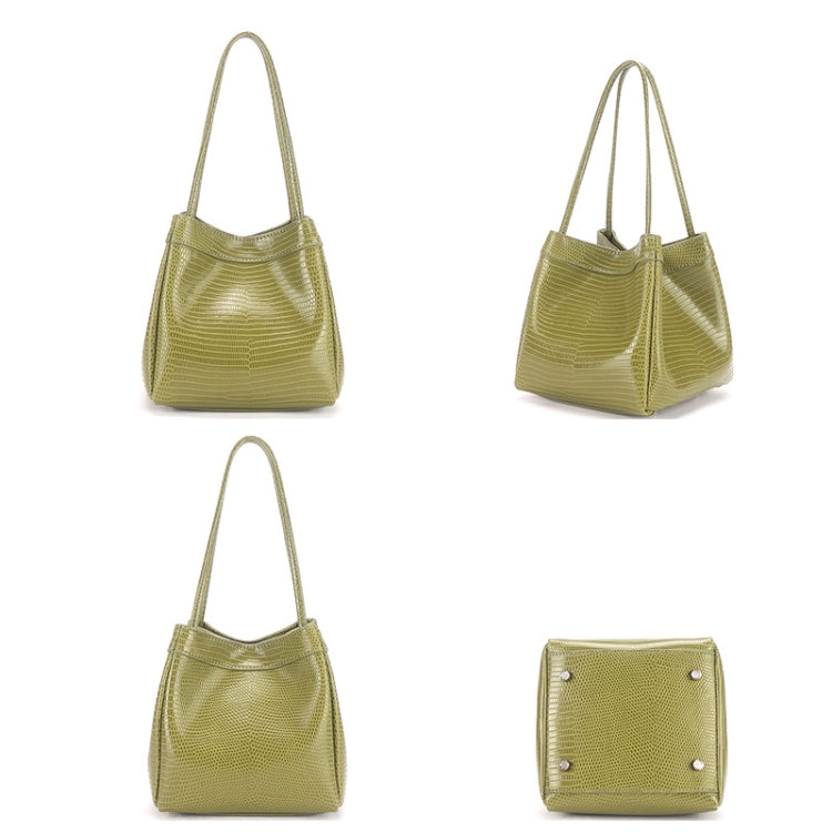 Vintage Small Square Bag Leather Simple Bucket Bag Fashion Lizard Tanker Shoulder Bag
