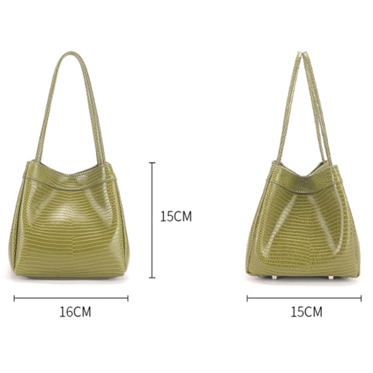 Vintage Small Square Bag Leather Simple Bucket Bag Fashion Lizard Tanker Shoulder Bag