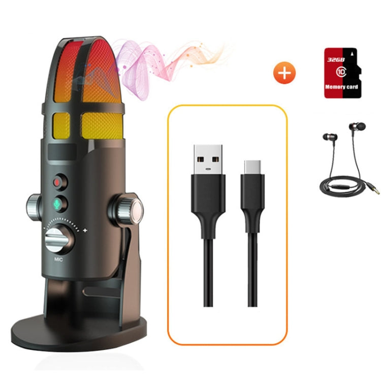 M9 RGB Condenser Microphone Built-in Sound Card,Style: Computer+32G+3m Headphone