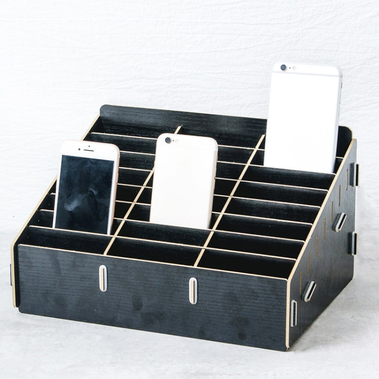 D-86 Office Conference Classroom Mobile Phone Storage Box, Style: 24 Grids (Black Oak)