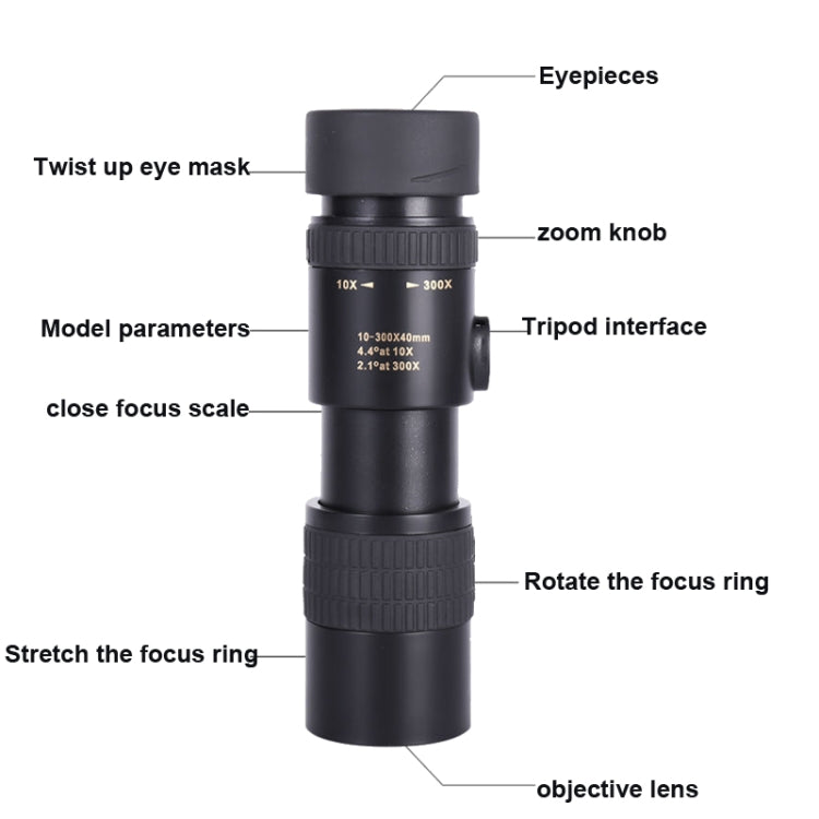 10-300x40 Monocular HD Telescope BAK4 Prism Telescope,Style: With Photo Holder+Tripod