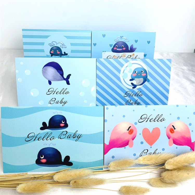 6 PCS / Set Pink and Blue Whale Baby Party Invitation Card(As Show)