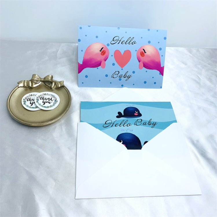 6 PCS / Set Pink and Blue Whale Baby Party Invitation Card(As Show)