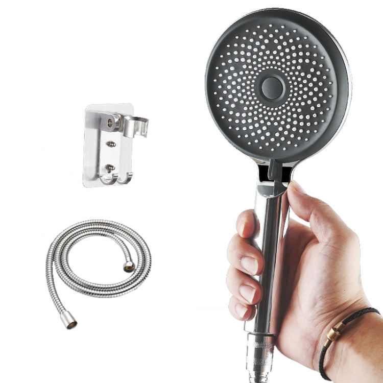 Home Handheld Silicone Supercharged Shower Nozzle, Style: Silver+Soft Tube+Space Aluminum Seat