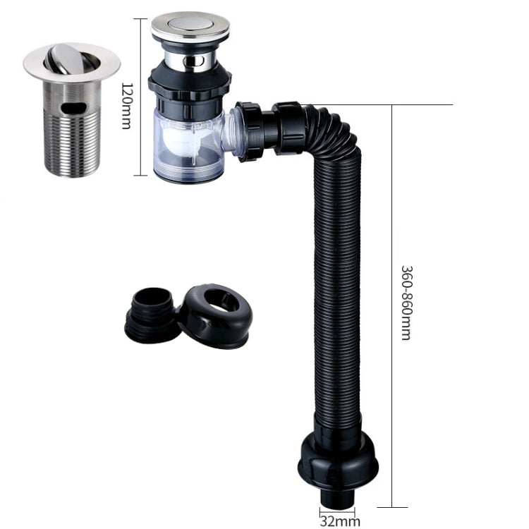 Household Deodorant Washbasin Water Pipe, Style: C Black Flap No Basket With Overflow