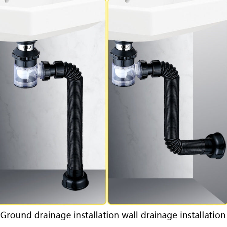 Household Deodorant Washbasin Water Pipe, Style: C Black Flap No Basket With Overflow