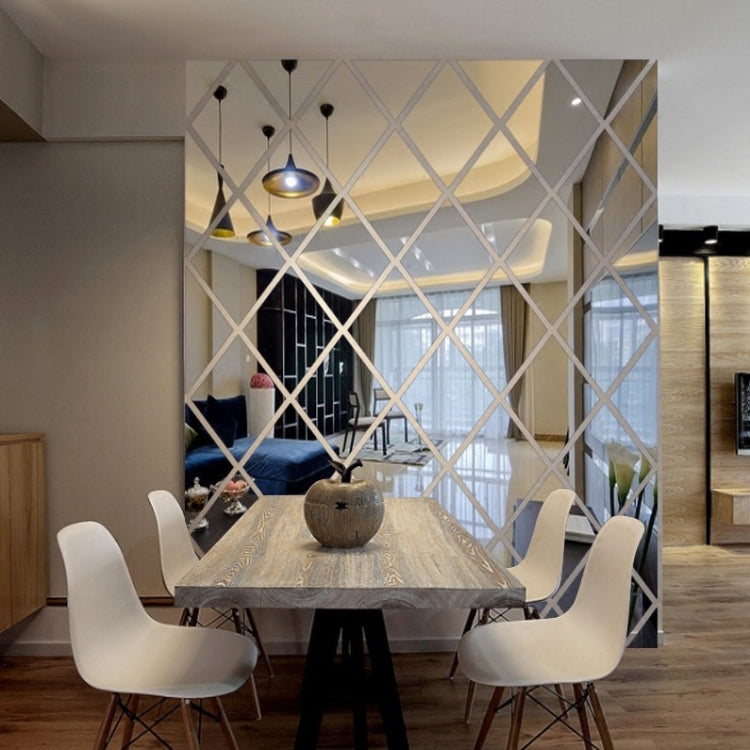 Rhombus Stitching Background Acrylic Mirror Decorative Stickers, Specification: Silver Large