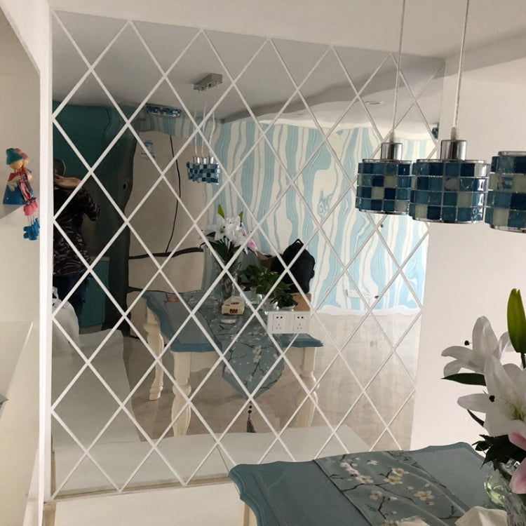 Rhombus Stitching Background Acrylic Mirror Decorative Stickers, Specification: Silver Large