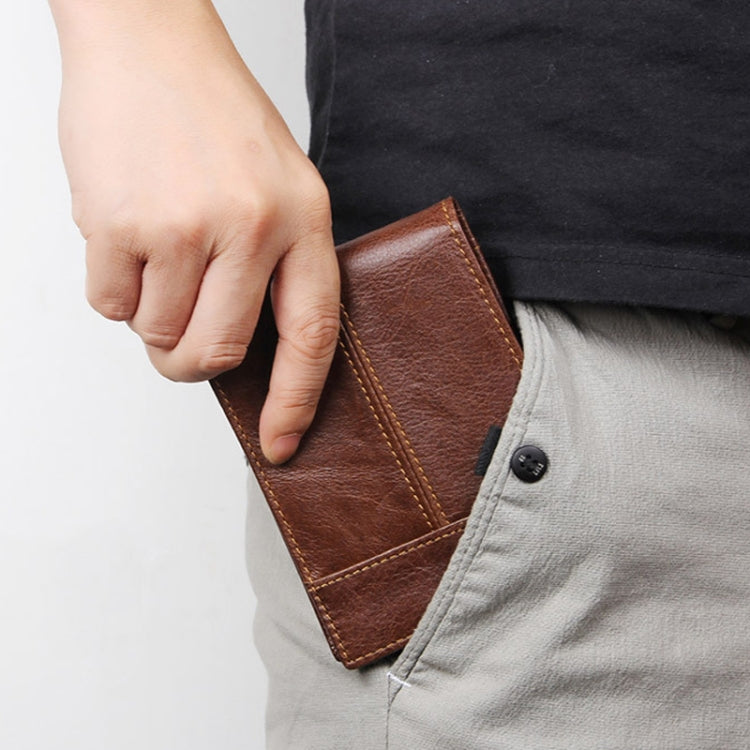 Men Retro Portable Wallet Short Cowhide Leather Wallet(Brown)