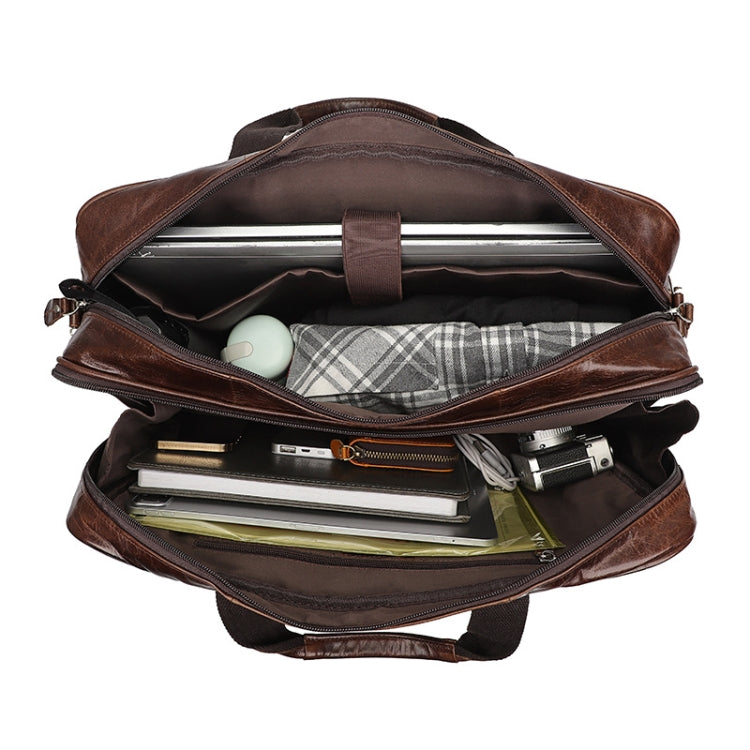 Men Retro Oil Wax Leather Handbag 17 Inch Computer Bag Shoulder Diagonal Briefcase(Brown)
