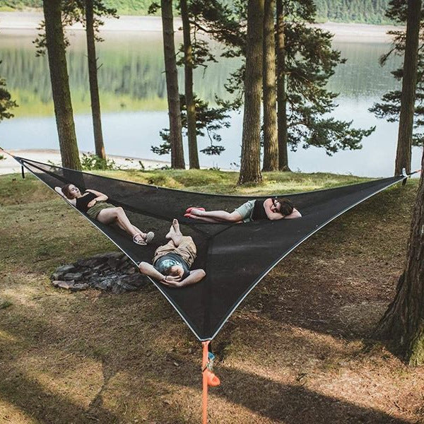 Aerial Multiplayer Triangle Hammock Folding Mesh Hammock Tree Tent,Size:  400x400x400cm Black