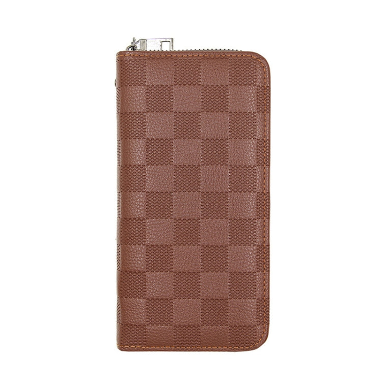 Plaid Style Long Leisure Large Capacity Male Wallet(Light Brown)