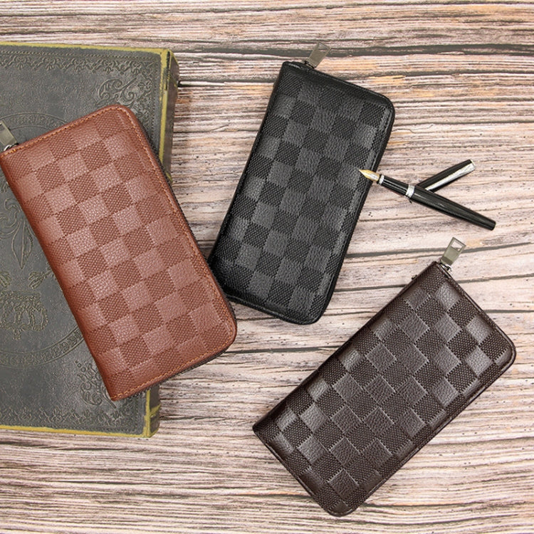 Plaid Style Long Leisure Large Capacity Male Wallet(Light Brown)
