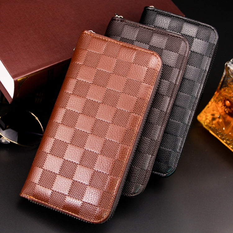 Plaid Style Long Leisure Large Capacity Male Wallet(Light Brown)