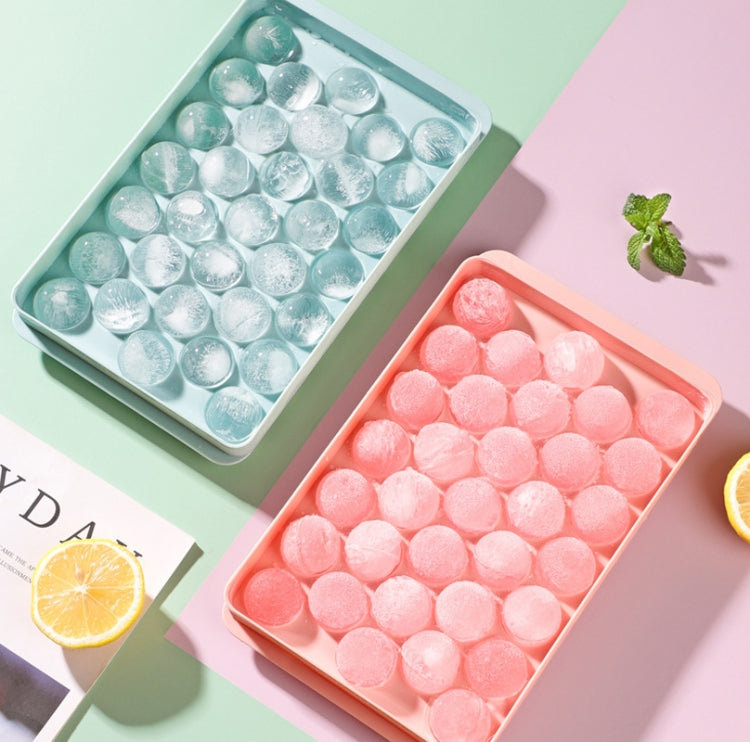 33 Grid Round Ice Hockey Mold With Lid Ice Box Small Marble Ice Tray, Color:   Small Pink